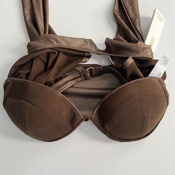 NWT Good American Mesh Underwire Crop Top Long Sleeve Mocha Foil Size 2 / Medium - Picture 7 of 12